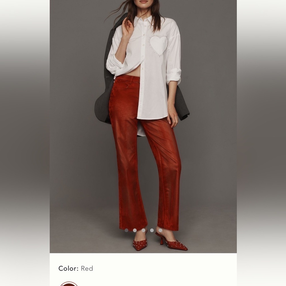 NWT new 25 fits 24 Anthropologie pilcro Annie Flocked pants red gold velvet